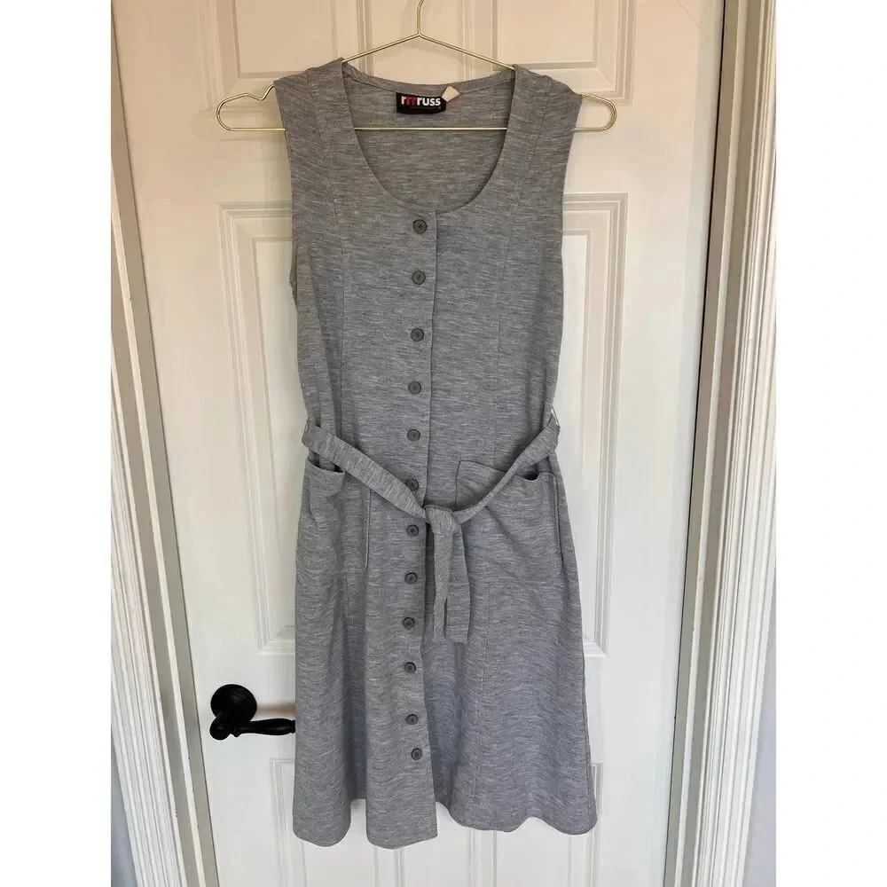 Vintage MCM RRRRuss gray sleeveless button down sweater dress small or medium